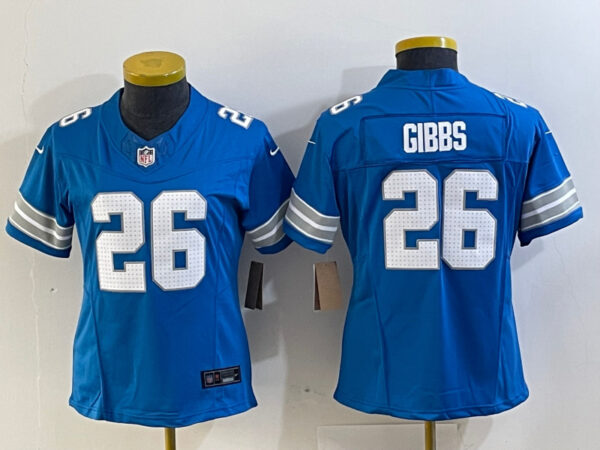 Women's Detroit Lions #26 Jahmyr Gibbs Blue Stitched Jersey(Run Smaller)