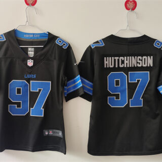 Women's Detroit Lions #97 Aidan Hutchinson Black Vapor Stitched Jersey(Run Smaller)