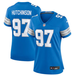 Women's Detroit Lions #97 Aidan Hutchinson Blue Stitched Jersey(Run Smaller)