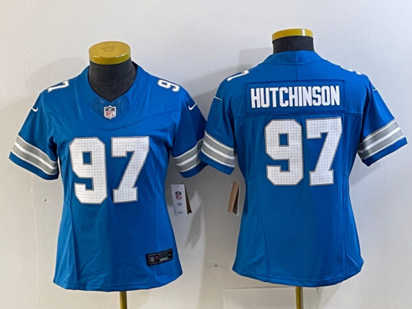 Women's Detroit Lions #97 Aidan Hutchinson Blue Stitched Jersey(Run Smaller)