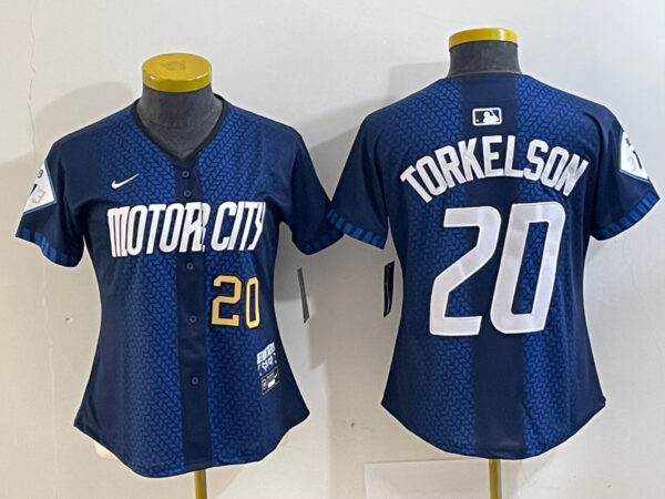 Women's Detroit Tigers #20 Spencer Torkelson 2024 Navy City Connect Cool Base Limited Stitched Baseball Jersey(Run Small)