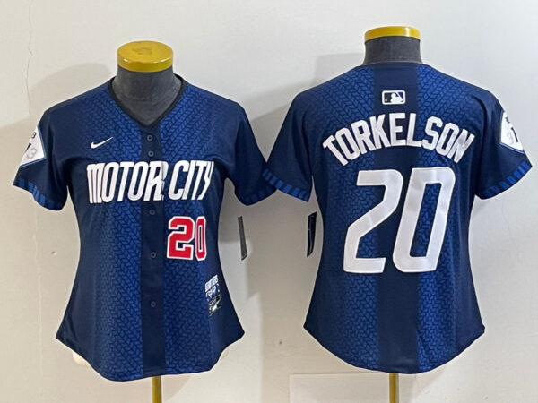 Women's Detroit Tigers #20 Spencer Torkelson 2024 Navy City Connect Cool Base Limited Stitched Baseball Jersey(Run Small)