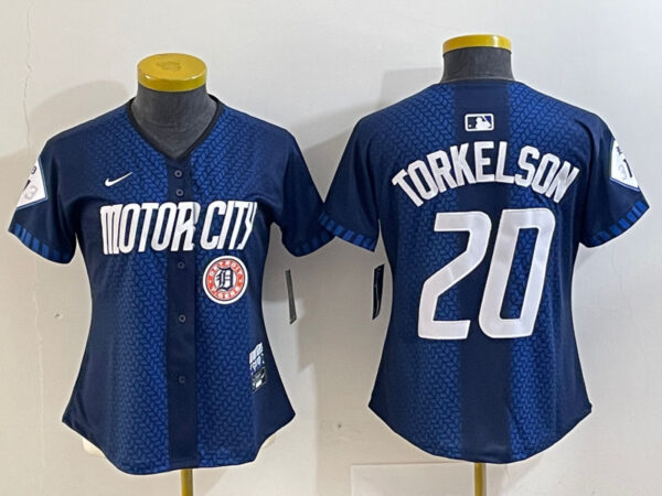 Women's Detroit Tigers #20 Spencer Torkelson 2024 Navy City Connect Cool Base Limited Stitched Baseball Jersey(Run Small)
