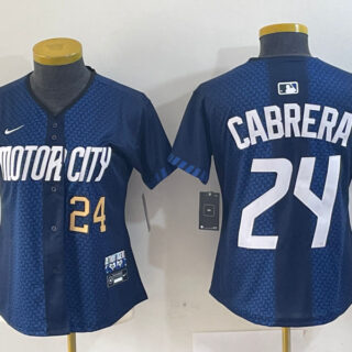 Women's Detroit Tigers #24 Miguel Cabrera 2024 Navy City Connect Cool Base Limited Stitched Baseball Jersey(Run Small)