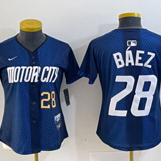 Women's Detroit Tigers #28 Javier Báez 2024 Navy City Connect Cool Base Limited Stitched Baseball Jersey(Run Small)