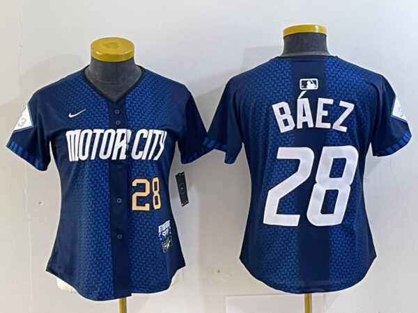 Women's Detroit Tigers #28 Javier Báez 2024 Navy City Connect Cool Base Limited Stitched Baseball Jersey(Run Small)