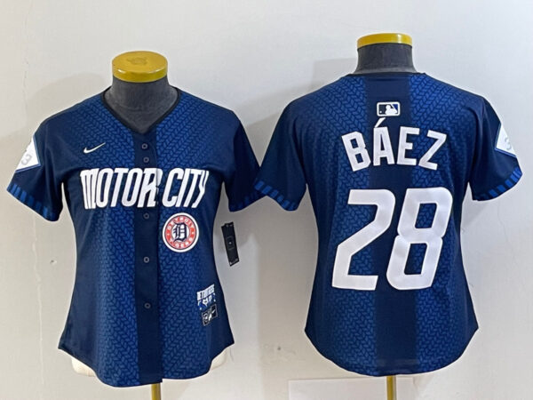 Women's Detroit Tigers #28 Javier Báez 2024 Navy City Connect Cool Base Limited Stitched Baseball Jersey(Run Small)