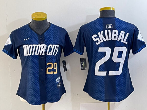 Women's Detroit Tigers #29 Tarik Skubal 2024 Navy City Connect Cool Base Limited Stitched Baseball Jersey(Run Small)