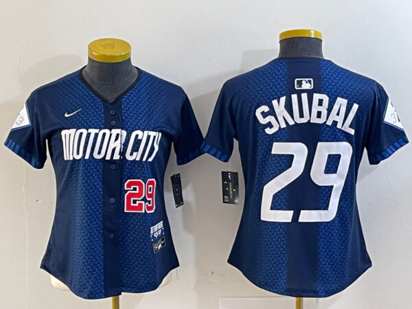 Women's Detroit Tigers #29 Tarik Skubal 2024 Navy City Connect Cool Base Limited Stitched Baseball Jersey(Run Small)