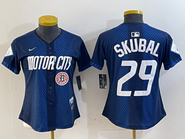 Women's Detroit Tigers #29 Tarik Skubal 2024 Navy City Connect Cool Base Limited Stitched Baseball Jersey(Run Small)