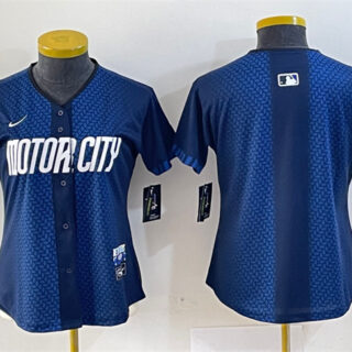 Women's Detroit Tigers Blank 2024 Navy City Connect Cool Base Limited Stitched Baseball Jersey(Run Small)
