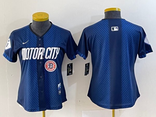 Women's Detroit Tigers Blank 2024 Navy City Connect Cool Base Limited Stitched Baseball Jersey(Run Small)