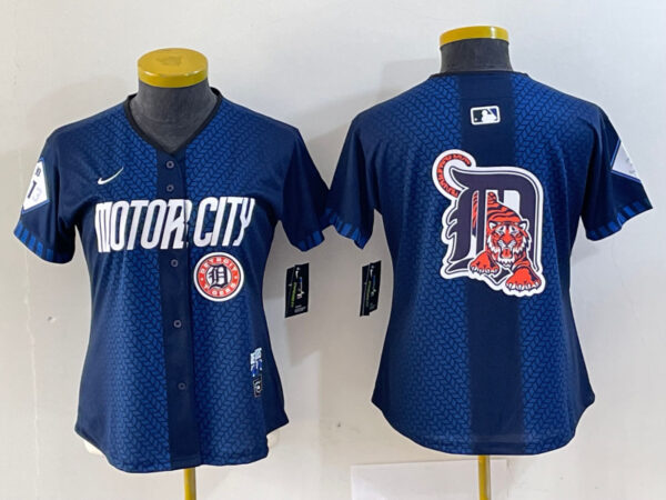 Women's Detroit Tigers Team Big Logo 2024 Navy City Connect Cool Base Limited Stitched Baseball Jersey(Run Small)