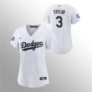 Women's Dodgers #3 Chris Taylor White 2021 Gold Program Replica Jersey