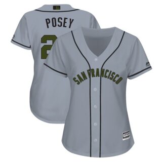 Women's Giants #28 Buster Posey Grey 2018 Memorial Day Cool Base Women's Stitched MLB Jersey
