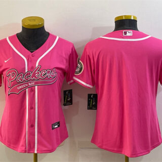 Women's Green Bay Packers Blank Pink With Patch Cool Base Stitched Baseball Jersey(Run Small)