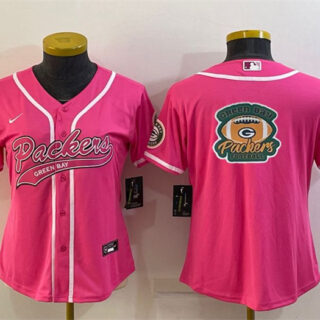 Women's Green Bay Packers Pink Team Big Logo With Patch Cool Base Stitched Baseball Jersey(Run Small)