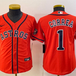 Women's Houston Astros #1 Carlos Correa Orange Cool Base Stitched Jersey(Run Small)
