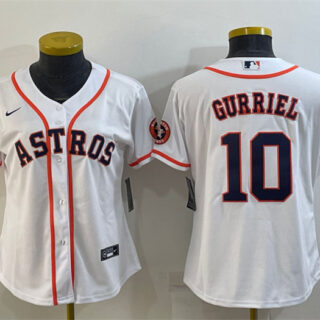 Women's Houston Astros #10 Yuli Gurriel White With Patch Cool Base Stitched Baseball Jerseys(Run Small)