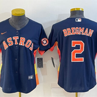 Women's Houston Astros #2 Alex Bregman Navy With Patch Cool Base Stitched Baseball Jerseys(Run Small)
