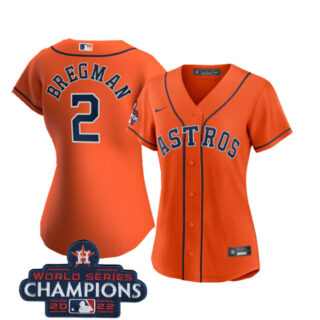 Women's Houston Astros #2 Alex Bregman Orange 2022 World Series Champions Cool Base Stitched Baseball Jersey(Run Small)