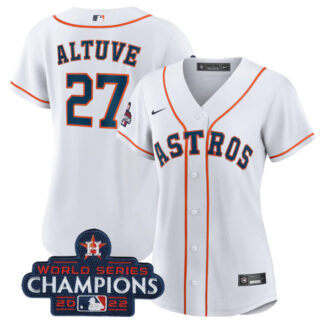 Women's Houston Astros #27 Jose Altuve White 2022 World Series Champions Cool Base Stitched Baseball Jersey(Run Small)