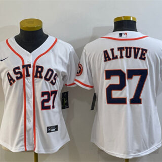 Women's Houston Astros #27 Jose Altuve White With Patch Cool Base Stitched Baseball Jersey(Run Small)