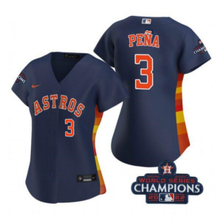 Women's Houston Astros #3 Jeremy Pena Navy 2022 World Series Champions With No. In Front Stitched Baseball Jersey(Run Small)