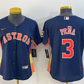 Women's Houston Astros #3 Jeremy Peña Navy With Patch Cool Base Stitched Baseball Jersey(Run Small) 1