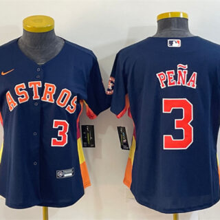 Women's Houston Astros #3 Jeremy Peña Navy With Patch Cool Base Stitched Baseball Jersey(Run Small)