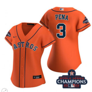 Women's Houston Astros #3 Jeremy Peña Orange 2022 World Series Champions Stitched Baseball Jersey(Run Small)