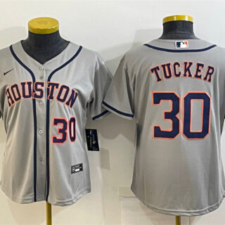 Women's Houston Astros #30 Kyle Tucker Gray Cool Base Stitched Baseball Jersey(Run Small)