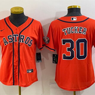 Women's Houston Astros #30 Kyle Tucker Orange With Patch Cool Base Stitched Baseball Jersey(Run Small)