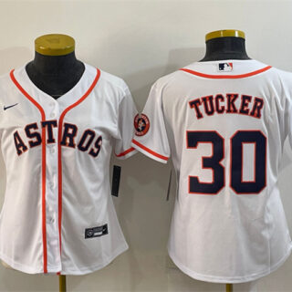 Women's Houston Astros #30 Kyle Tucker White With Patch Cool Base Stitched Baseball Jersey(Run Small)