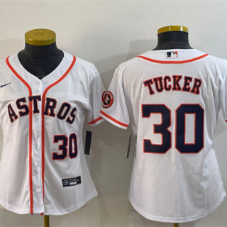 Women's Houston Astros #30 Kyle Tucker White With Patch Cool Base Stitched Baseball Jersey(Run Small)s