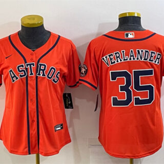 Women's Houston Astros #35 Justin Verlander Orange With Patch Cool Base Stitched Baseball Jersey(Run Small)