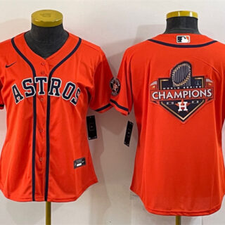Women's Houston Astros Orange 2022 World Series Champions Team Big Logo With Patch Cool Base Stitched Baseball Jersey(Run Small)