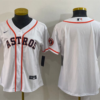 Women's Houston Astros White With Patch Cool Base Stitched Baseball Jersey(Run Small)