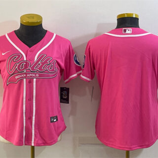 Women's Indianapolis Colts Blank Pink With Patch Cool Base Stitched Baseball Jersey(Run Small)