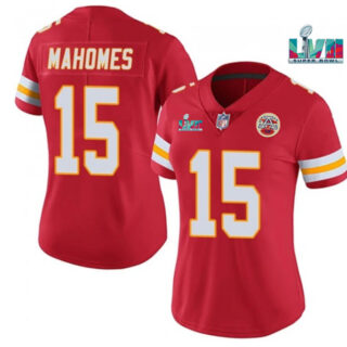 Women's Kansas City Chiefs #15 Patrick Mahomes Red Super Bowl LVII Patch Vapor Stitched Jersey(Run Small)