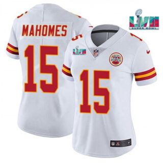 Women's Kansas City Chiefs #15 Patrick Mahomes White Super Bowl LVII Patch Vapor Stitched Jersey(Run Small)