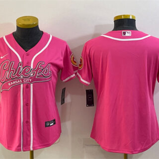 Women's Kansas City Chiefs Blank Pink With Patch Cool Base Stitched Baseball Jersey(Run Small)