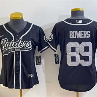 Women's Las Vegas Raiders #89 Brock Bowers Black With Patch Cool Base Stitched Baseball Jersey(Run Small)