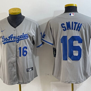 Women's Los Angeles Dodgers #16 Will Smith Grey Stitched Jersey(Run Small) 2