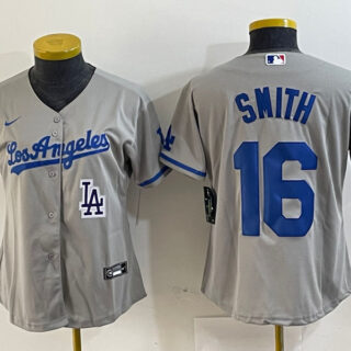 Women's Los Angeles Dodgers #16 Will Smith Grey Stitched Jersey(Run Small) 4