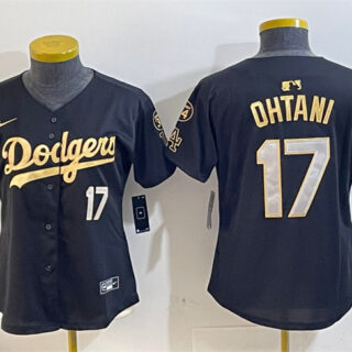 Women's Los Angeles Dodgers #17 Shohei Ohtani Black Gold 2024 World Series With Fernando Memorial Patch Limited Stitched Baseball Jersey(Run Small)