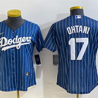 Women's Los Angeles Dodgers #17 Shohei Ohtani Navy Stitched Jersey(Run Small)
