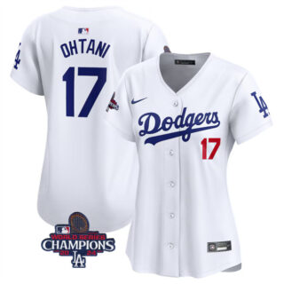 Women's Los Angeles Dodgers #17 Shohei Ohtani White 2024 World Series Champions Home Limited Stitched Baseball Jersey(Run Small)