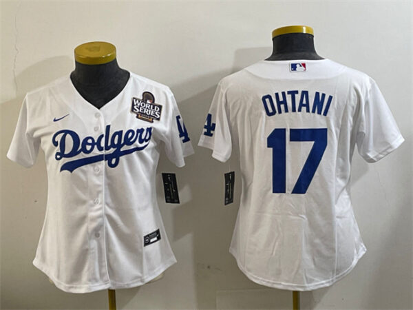 Women's Los Angeles Dodgers #17 Shohei Ohtani White 2024 World Series Cool Base Stitched Baseball Jersey(Run Small)