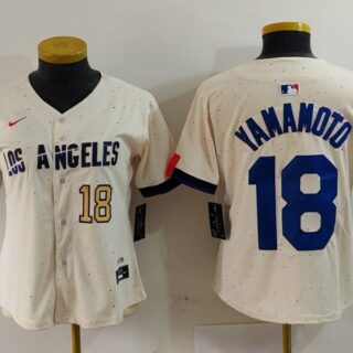 Women's Los Angeles Dodgers #18 Yoshinobu Yamamoto Cream Stitched Jersey(Run Small)